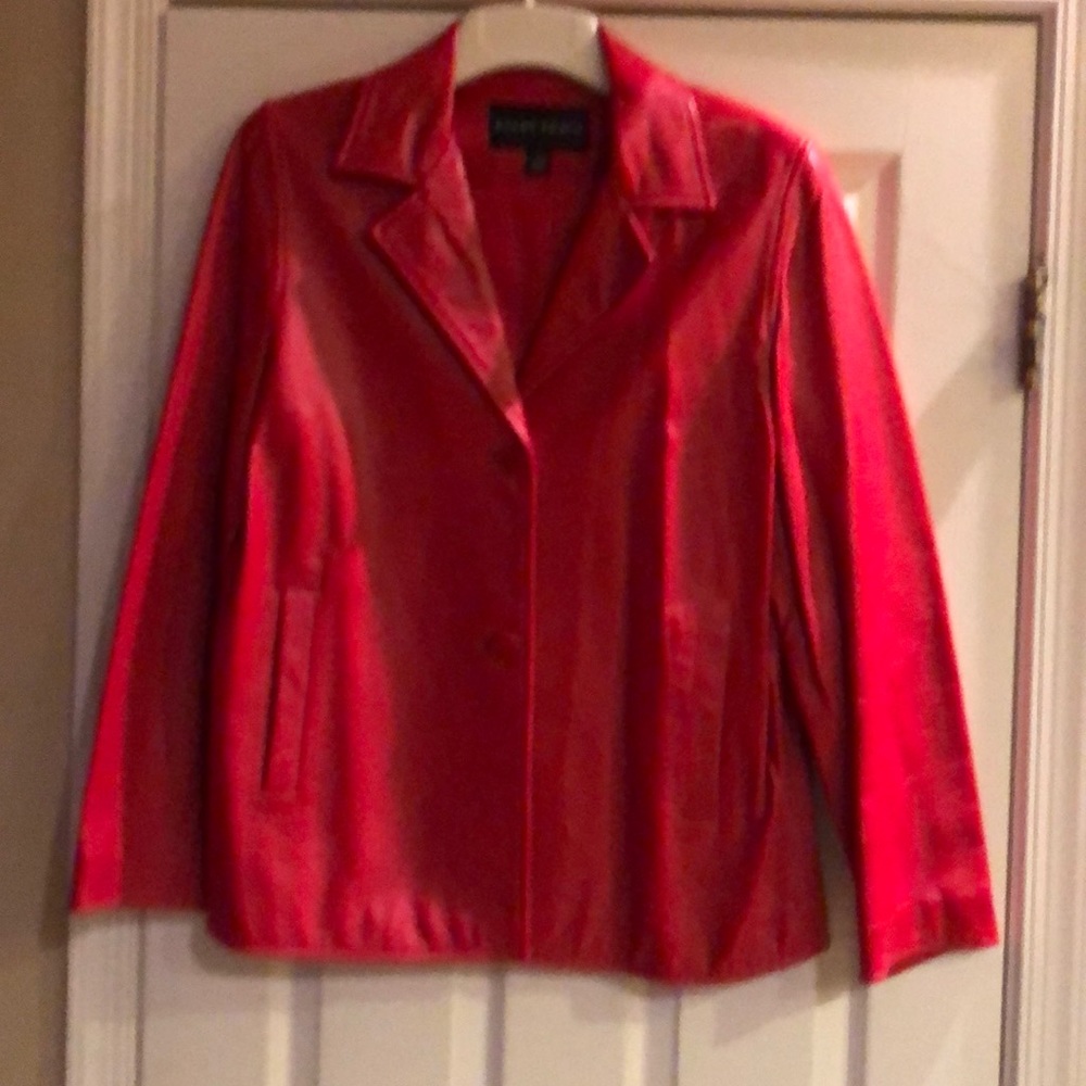 Beautiful Red Leather jacket, front pockets